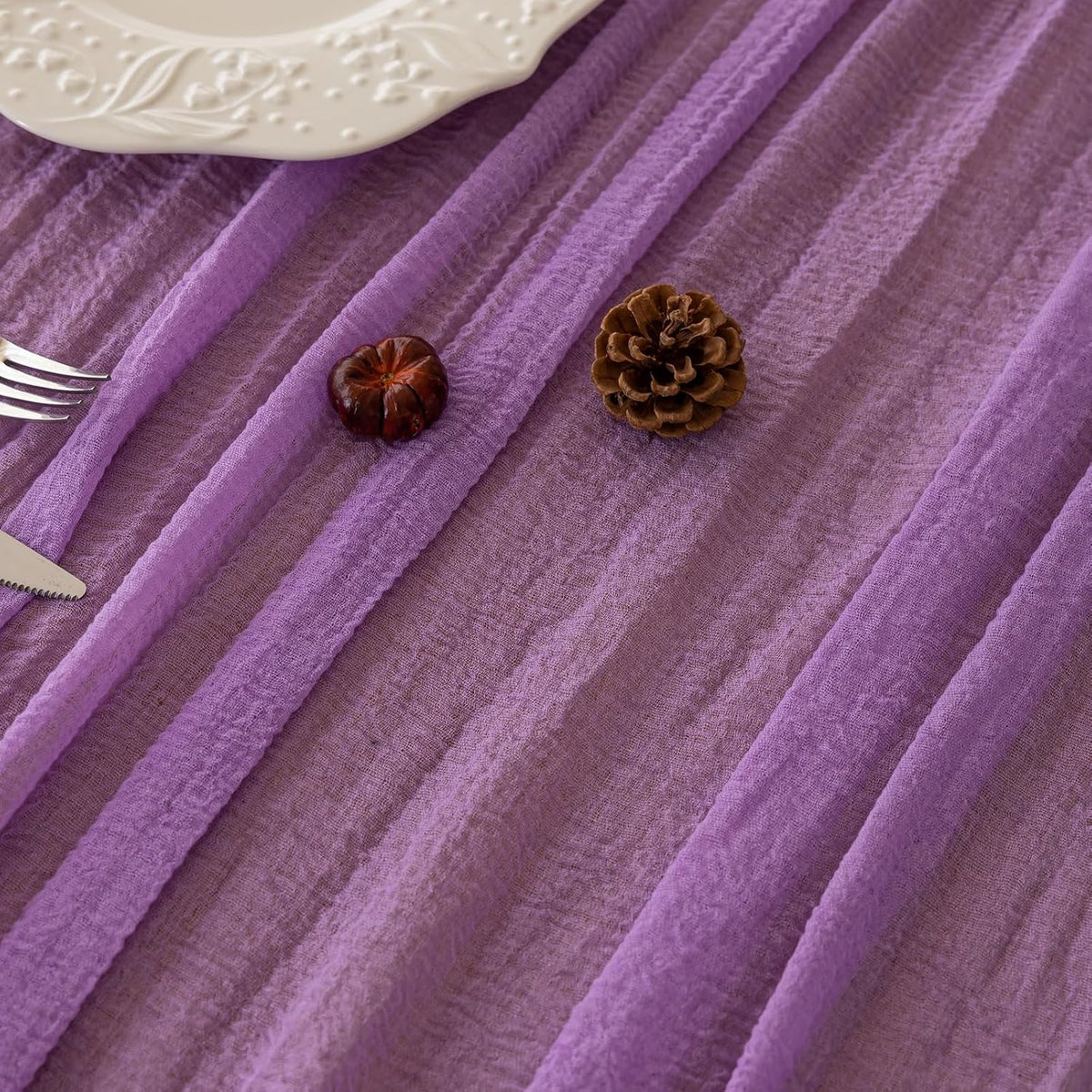 Table Runner Lavender Gauze Rustic Boho Lilac Cheesecloth Grape Table Runner 120 Inch 10 FT for Wedding Baby Bridal Shower Birthday Bridgerton Party Long Sheer Home Decorations