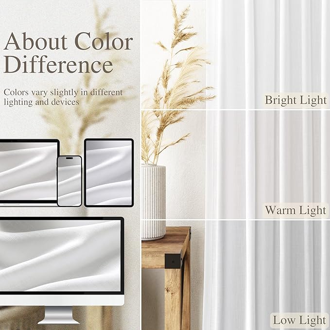 White Linen Curtains 109 Inches Long - Image 3