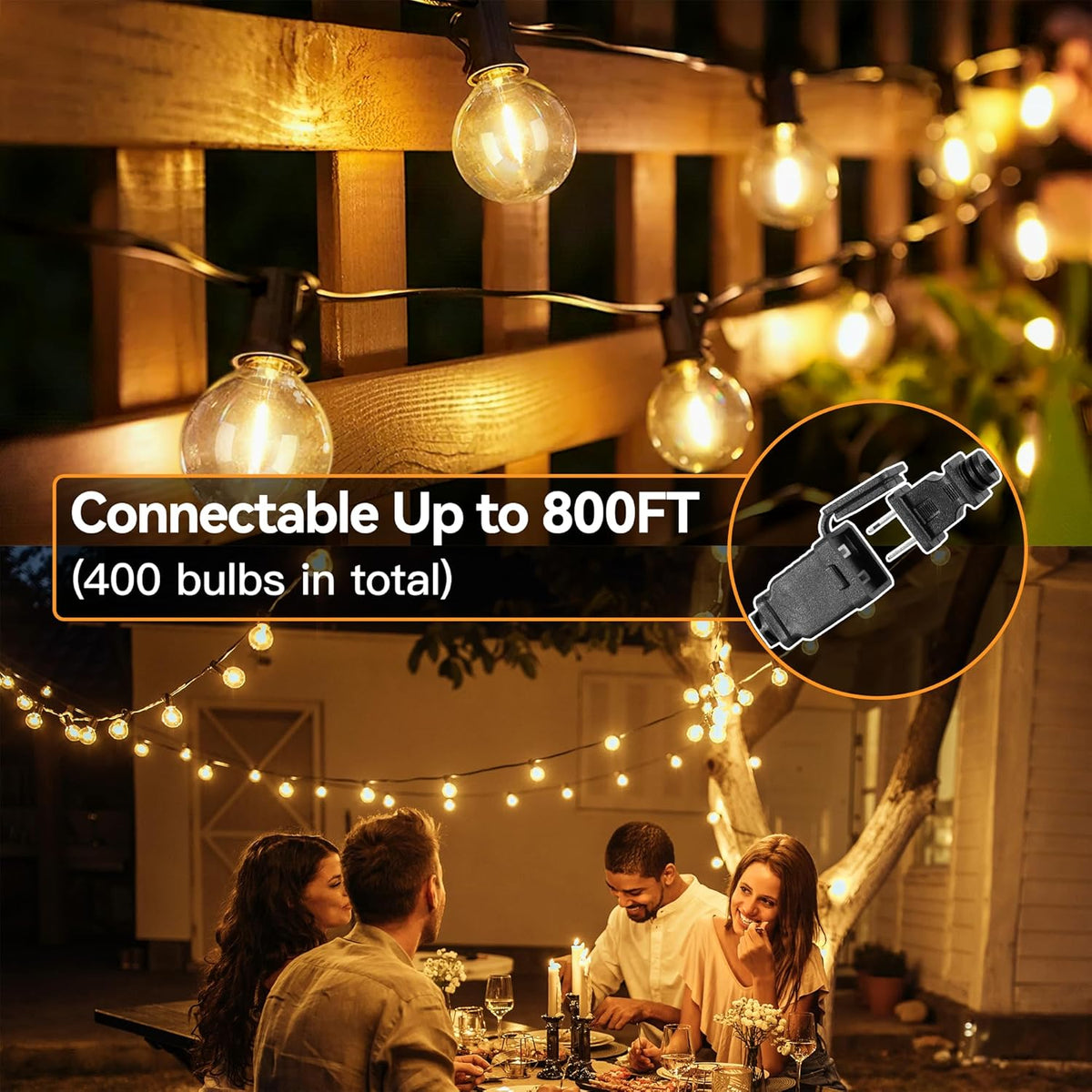 Outdoor Lights with Remote Dimmer, 50 + 3 Spare G40 LED Bulbs Plug in Connectable Patio Light, Waterproof Hanging Lights for Backyard Indoor Camping Balcony Yard Deck Decor (100 FT)