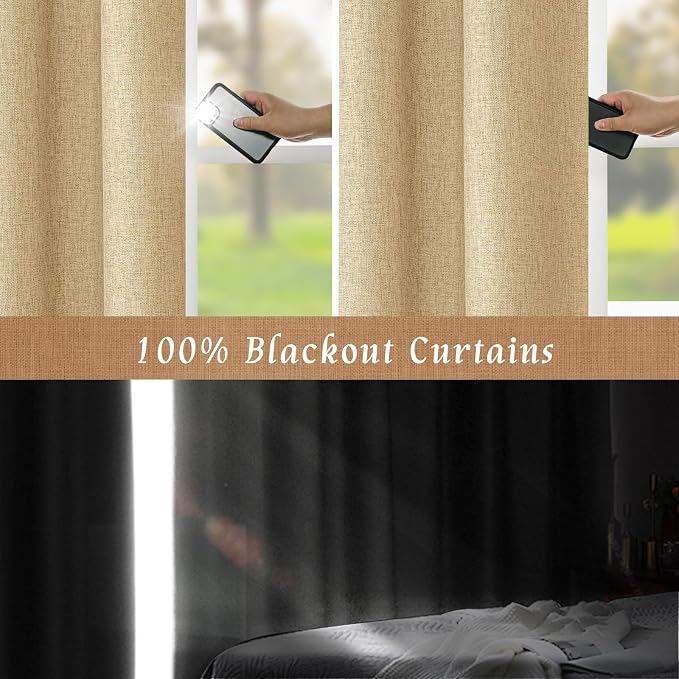 100% Blackout Linen Curtains 63 Inches Long 2 Panels, 60 x 63 Inch | Thermal - Image 3