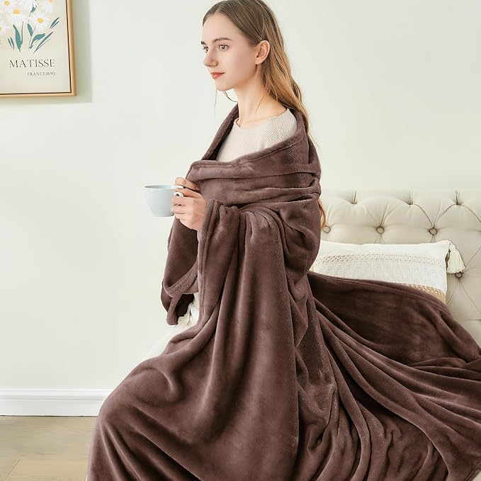 BEDELITE Fleece Blanket Soft Plush Queen Size Bed Blanket Brown 90"x90" | Ultra - Image 7
