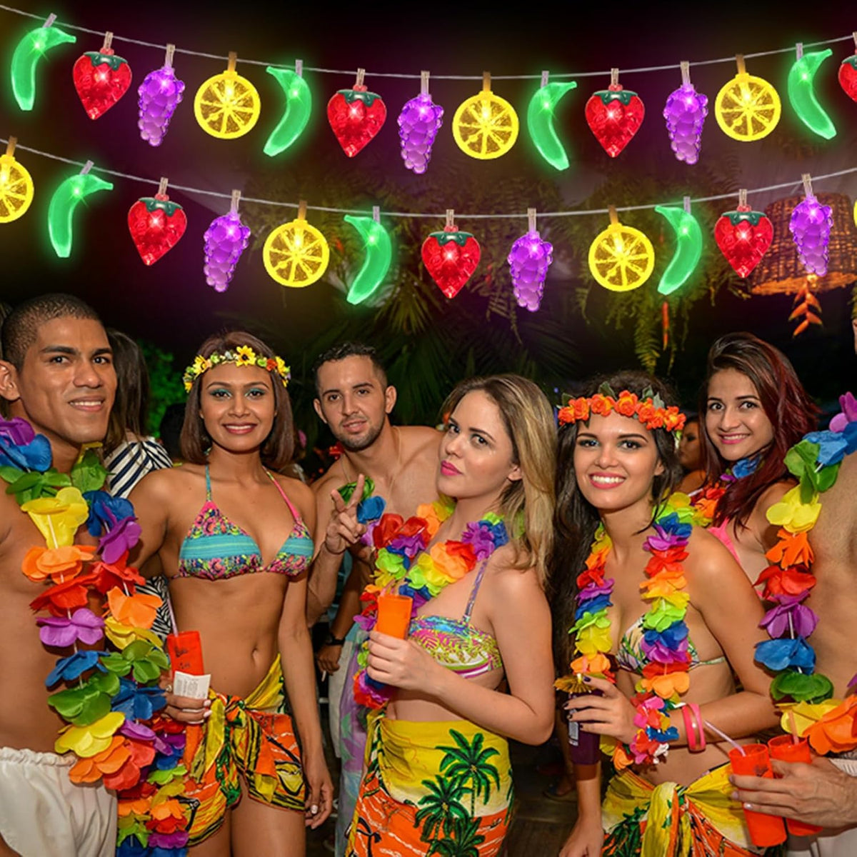 Couah [ 8 Modes & Timer ] 30 LED 16 Ft Summer Tropical String Lights Strawberry Grape Watermelon Lemon Banana Fairy Lights Battery Operated for Tropical Party Pool Beach Summer Decorations