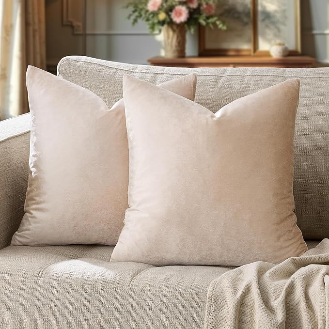 GIGIZAZA Velvet Pillow Covers 24x24 Decorative Pillows Pack of 2 Beige | - Image 6