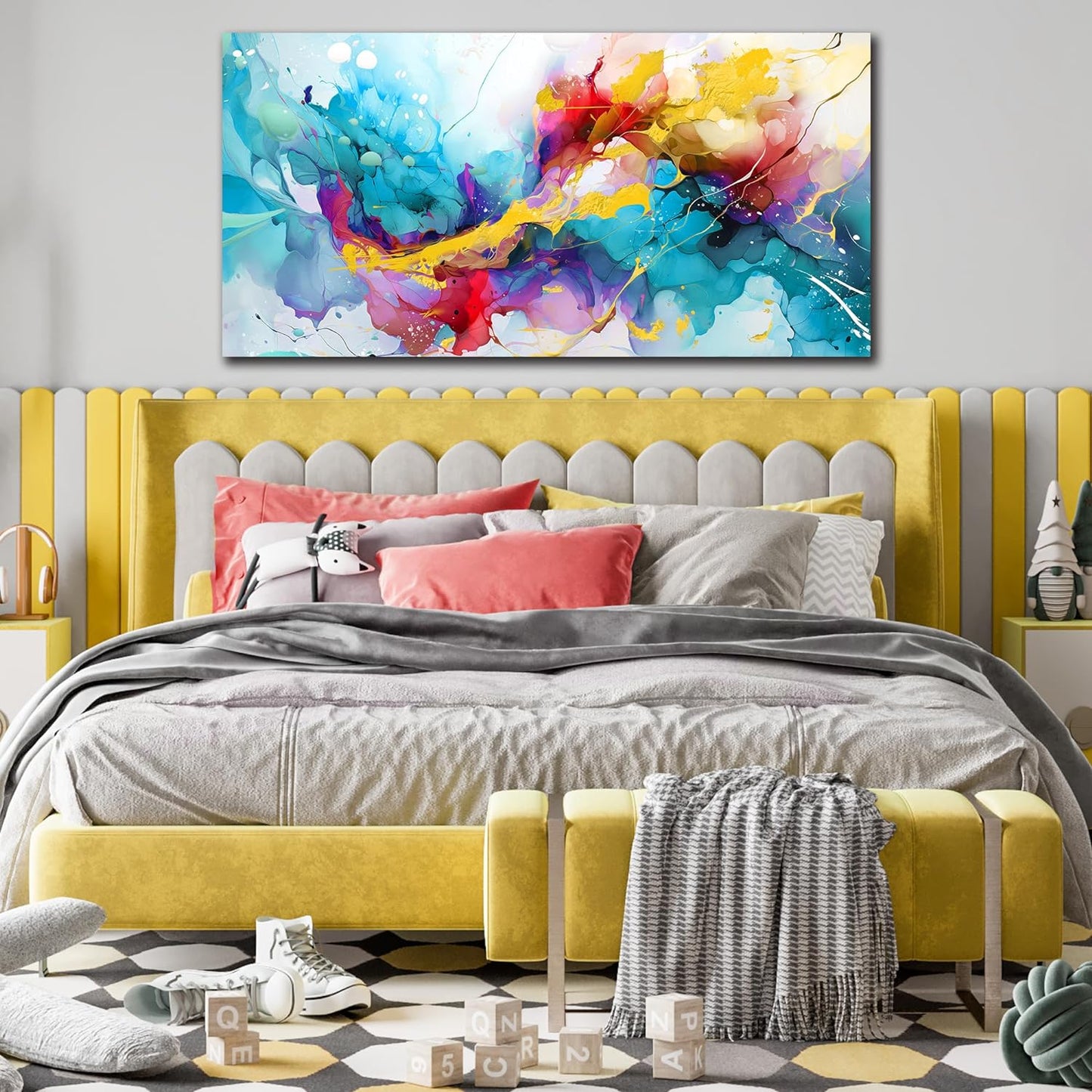 LAOTOART Abstract Canvas Wall-Art for Living Room - Colorful Wall Art Bedroom Office Artwork Wall Decor Ready to Hang Size 24" x 48"