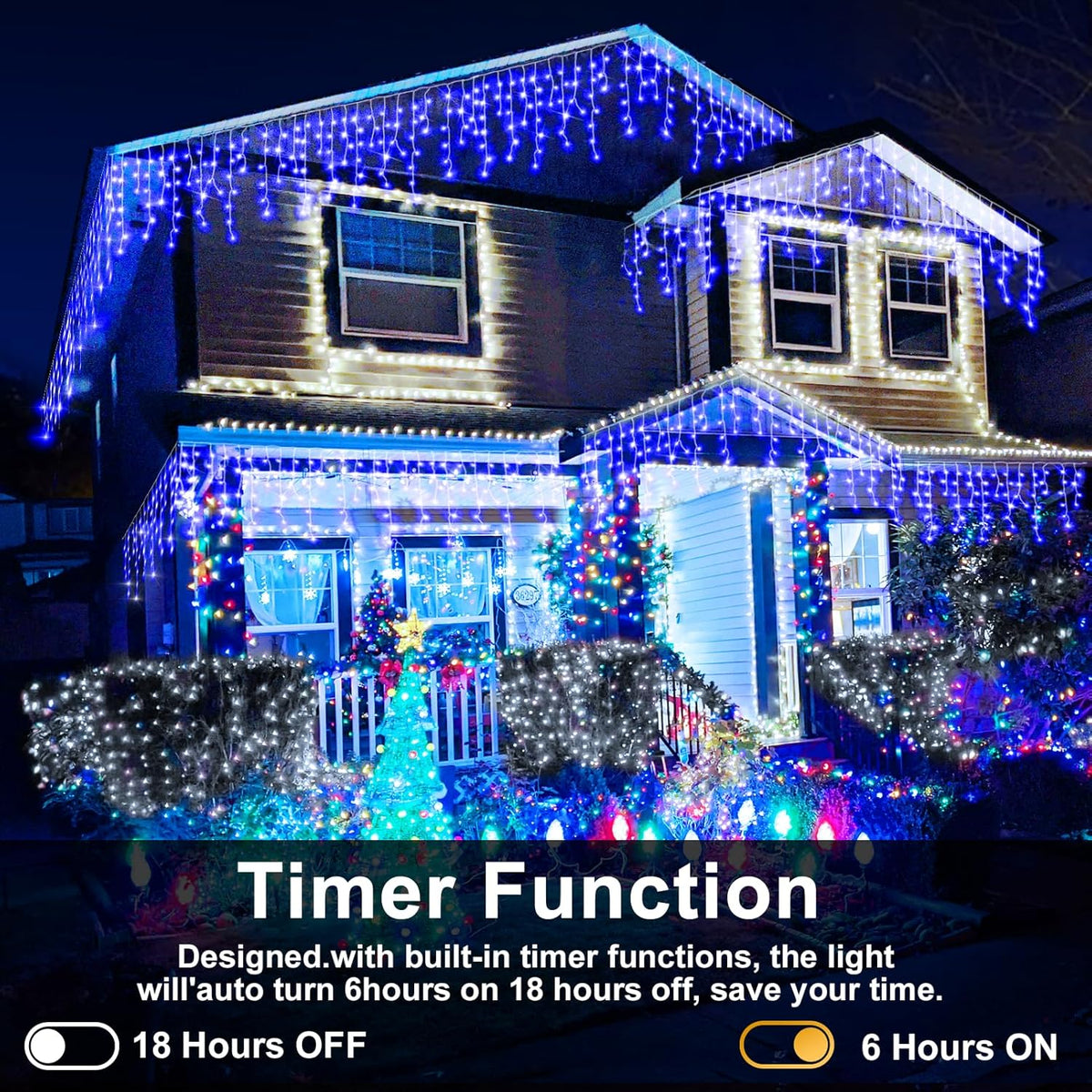 Christmas Lights Outdoor, 1280 LED 131FT Ice Lights for Outside, Clear Wire 8 Modes Plug in 240 Drops Ice String Lights with Timer Memory Function Hanging Light for Christmas Decor(Blue)