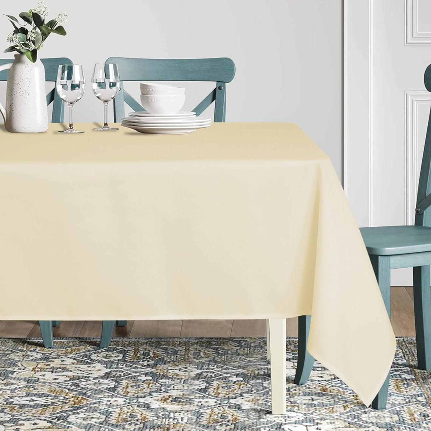 sancua Rectangle Tablecloth - 60 x 84 Inch - Stain and Wrinkle Resistant Washable Polyester Table Cloth, Decorative Fabric Table Cover for Dining Tables, Buffet Parties and Camping, Beige