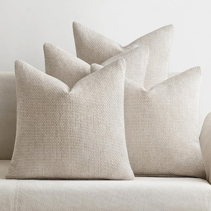 MIULEE Soft Decorative Chenille Euro Pillow Covers Cream 24x24 Pack of 4 | by MIULEE