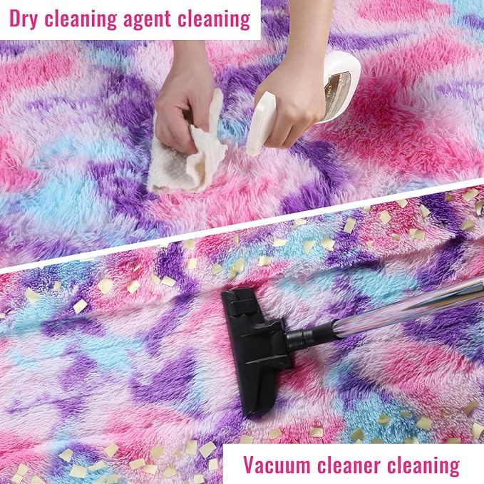 Rainbow Area Rugs for Girls Bedoom 4x6 Ft, Fluffy Cute Colorful Pastel Rug | - Image 6