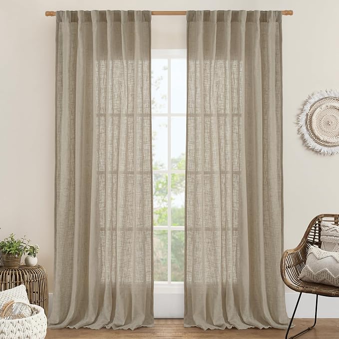 Taupe Linen Curtains for Living Room 84 inch Length 2 Panels | Light Filtering by LAMIT