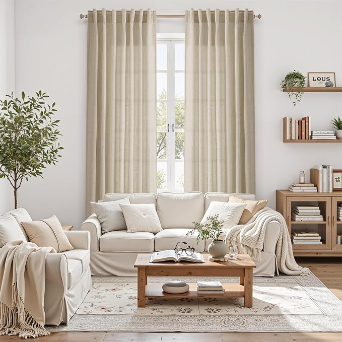 Eggshell Beige Linen 144 Inch Curtains - Image 8