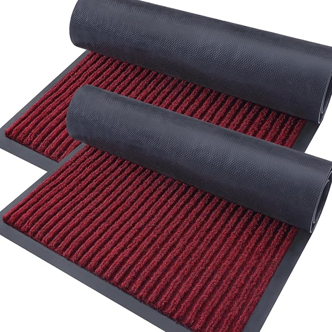 OLANLY 2-Pack Front Door Mats 71x23, Waterproof Heavy-Duty Doormats | Wine Red by OLANLY