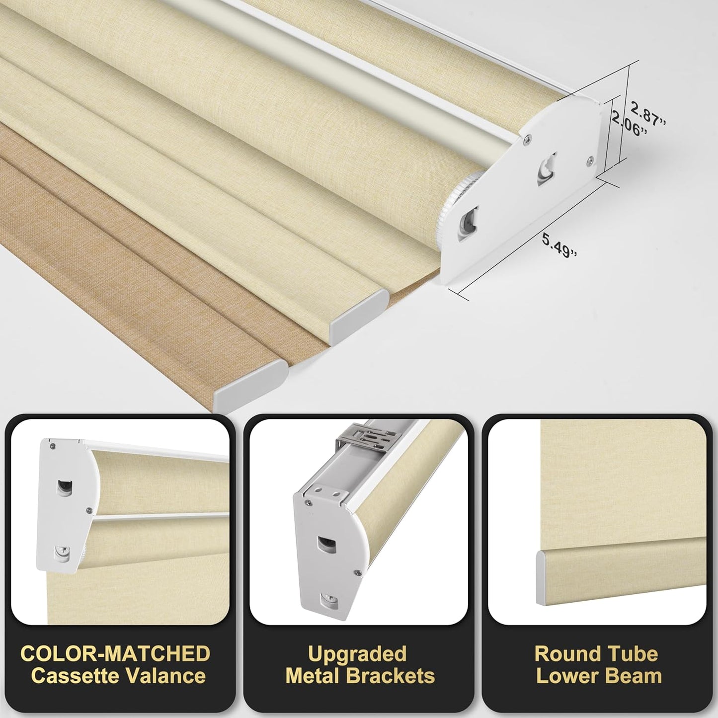 BERISSA Cordless Dual Roller Shades With Cassette Valance, Blackout and Light Filtering, Day and Night for Home Office Door - Linen Beige, 49 W x 44" H
