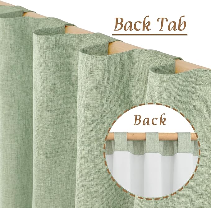 100% Blackout Linen Curtains for Cafe 40 Inch Length 2 Panels | Light Green - Image 6