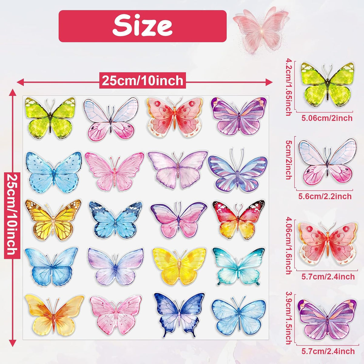 20PCS Butterfly Thick Gel Cling Spring Window Gel Clings Decals Stickers Butterfly Window Decorations for Kids Toddlers Home Airplane Classroom Nursery Spring Party Supplies Removable Reusable