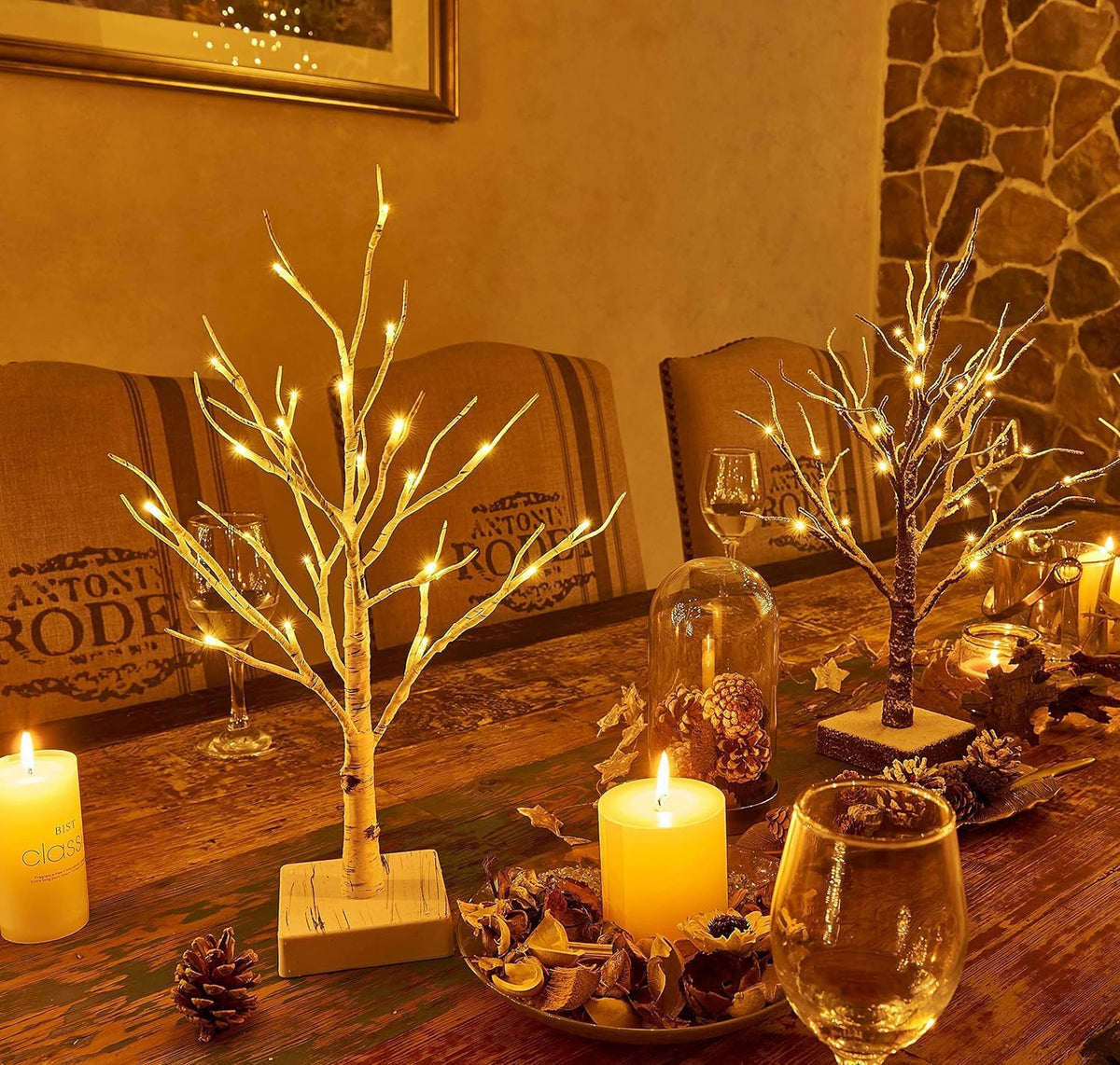 Hairui Lighted Easter Tree with Timer, Tabletop Birch Tree with Lights 18IN 24 LED for Fireplace, Mantle Party Decoration