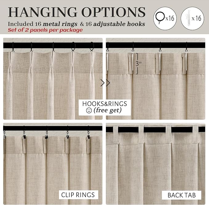 PleatedDrapes Floor Length Semi Sheer Curtains 120 Inches Long 2 Panels Set - Image 4