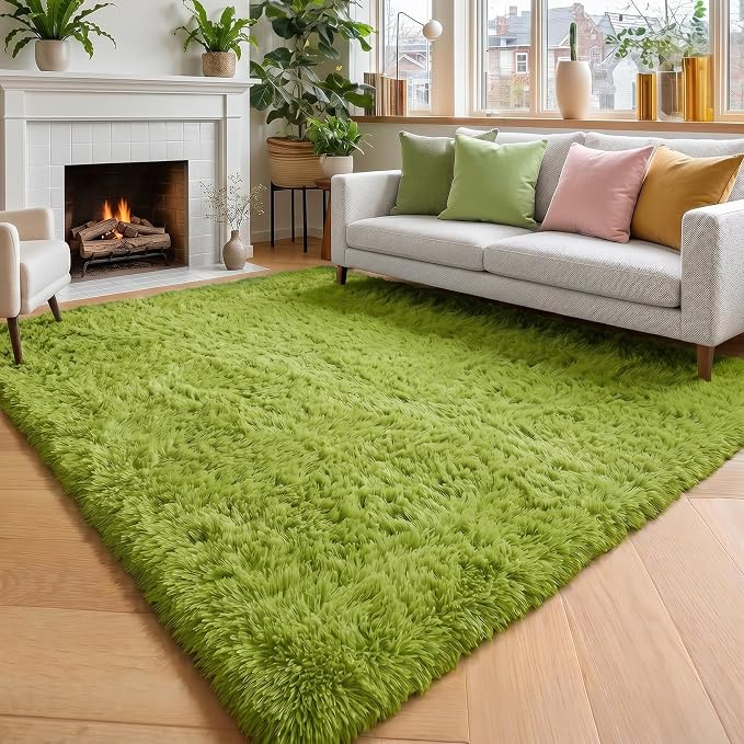 Amdrebio Grass Green Big Shaggy Kids Area Rug 6x9 by Amdrebio