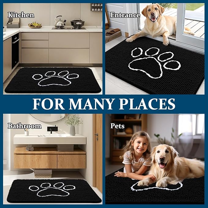 OLANLY Dog Door Mat for Muddy Paws 36x24, Paw Print Design Chenille Mud Mat | - Image 8
