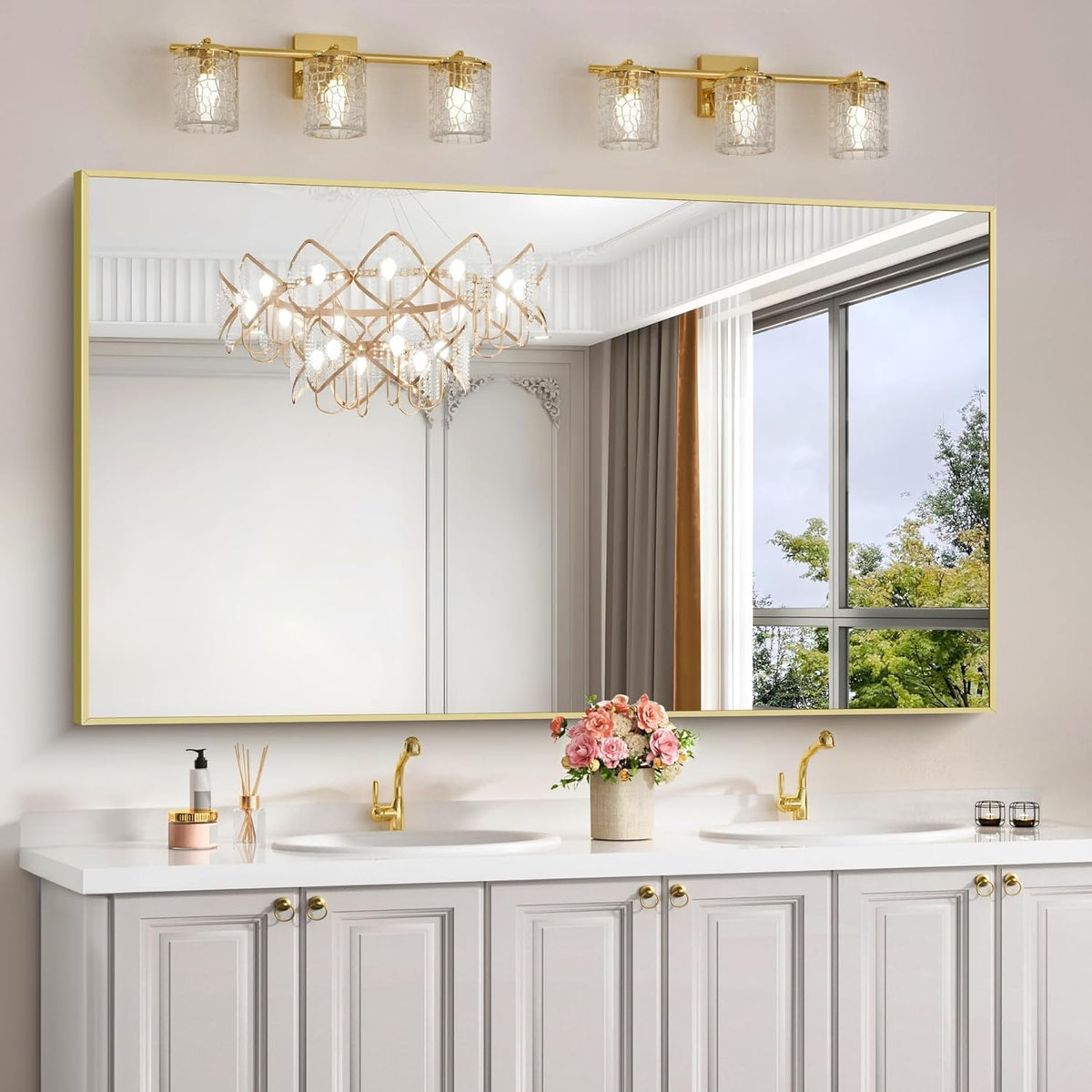 Gold Bathroom Mirror for Wall, 60x30 Inch Rectangle Mirrors with Metal Frame, Modern Vanity Wall Mirror Decor for Bathroom Living Room, Entryway Hangs Horizontal or Vertical