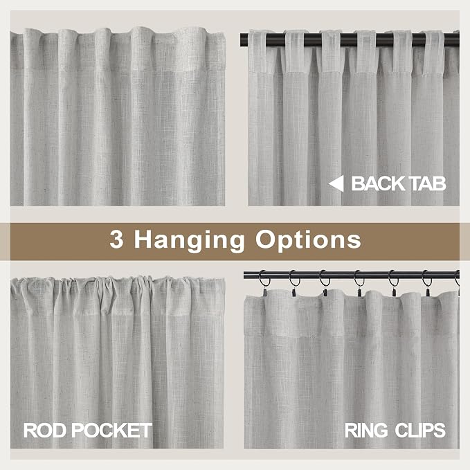 Long Grey Curtains 108 Inches for Living Room Set of 2 Panels Rod Pocket Back - Image 4