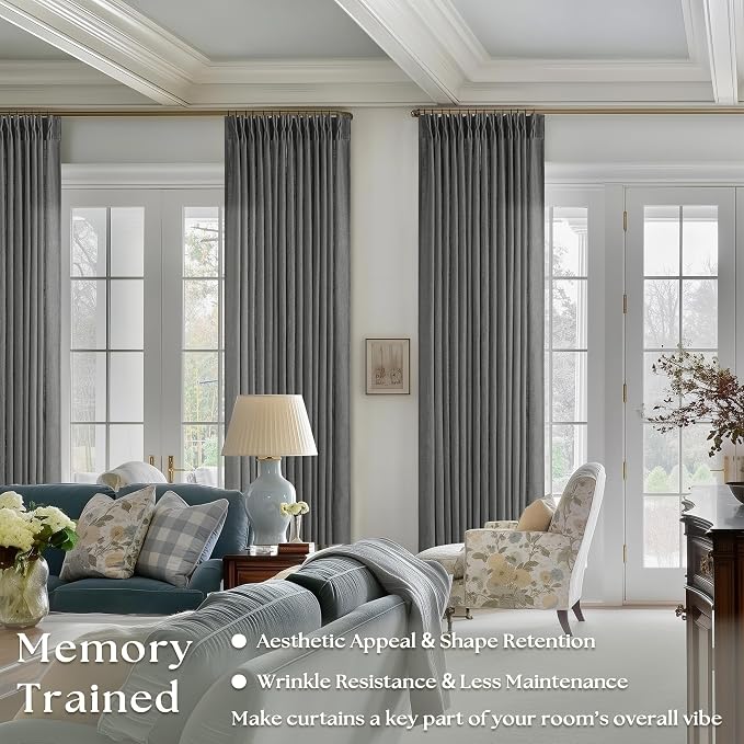 Charcoal Gray Linen Pinch Pleat Semi Sheer 120 Inch Curtains 2 Panels Set | - Image 2