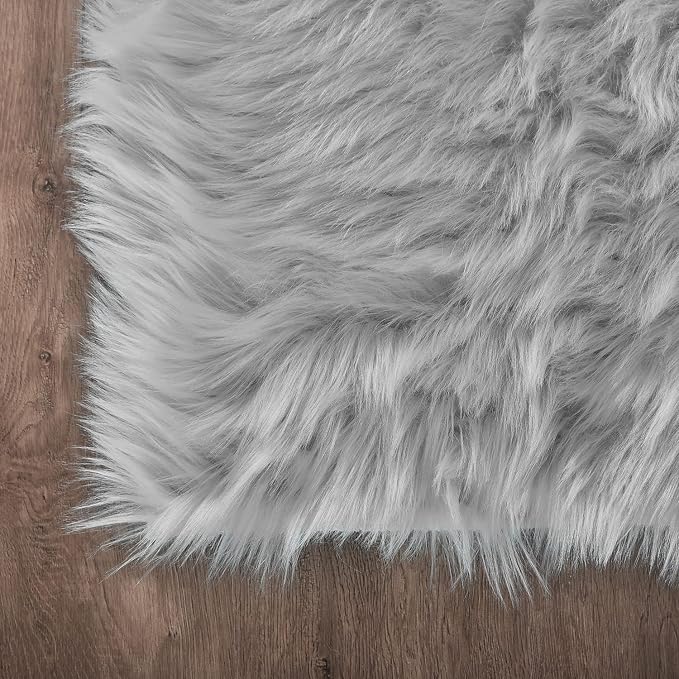 Latepis Grey Faux Fur 8'10"x11'10" Area Rug, Soft Plush Faux Fur Sheepskin Rugs - Image 5