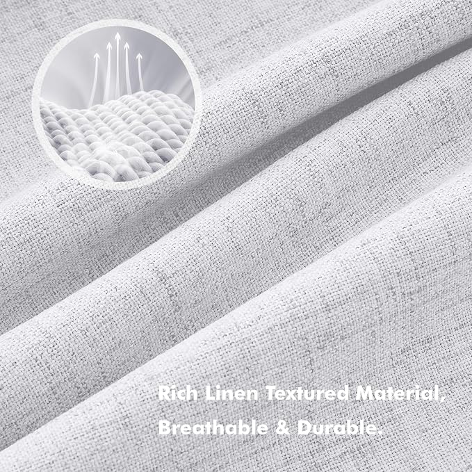 MIULEE 100% Blackout Linen Curtains 42 x 96 Inch Grayish White 2 Panels | - Image 3