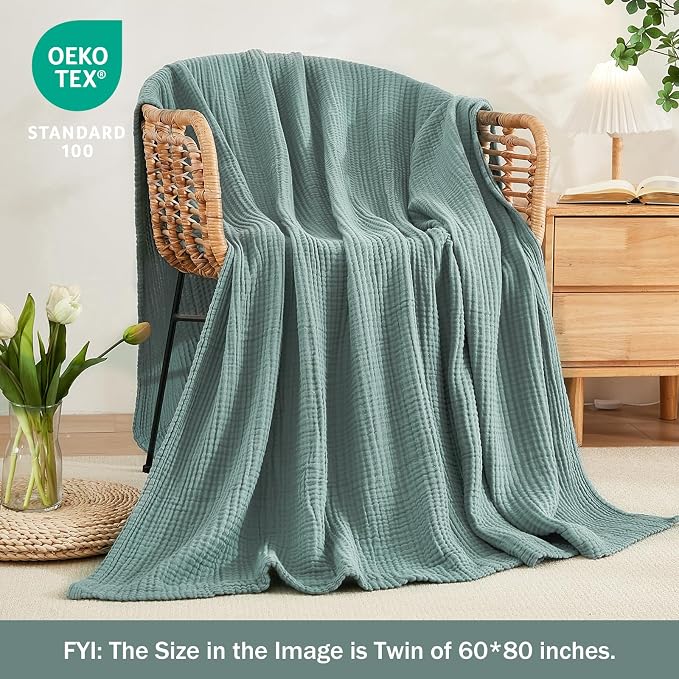 EMME Muslin Blankets for Adults Teal Small Blanket 40" x 50" | Throw Blanket - Image 3