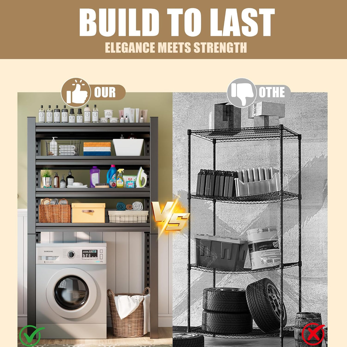 Over The Washer and Dryer Storage Shelf with Baskets, Multi Functional Storage Rack Storage Shelf Organizer Black for Laundry Room,Suit Washing Machine Width Within 32.6", Hold 500 lb, Black