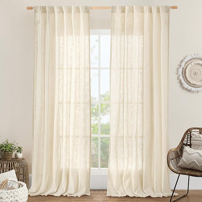 102 inches Long Sheer Linen Curtains 2 Panels, 52 x 102 Inch | Linen Textured by LAMIT