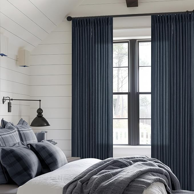 Pinch Pleated Extra Long Navy Linen Curtains 120 Inches Long | Farmhouse Modern - Image 7
