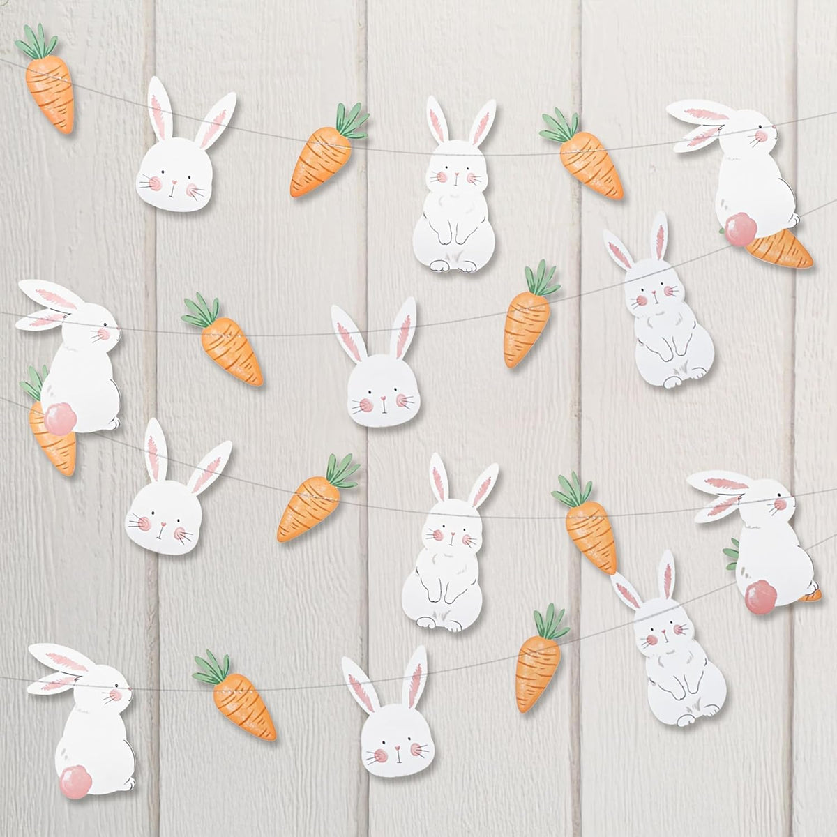 Cheerland Bunny Garland Party Decorations Cute Rabbit Carrot Banner Hanging Streamer for Girls Kids Birthday Baby Shower Classroom Home Office Decor Easter Garden Animal Tea Parties Supplies 2pcs