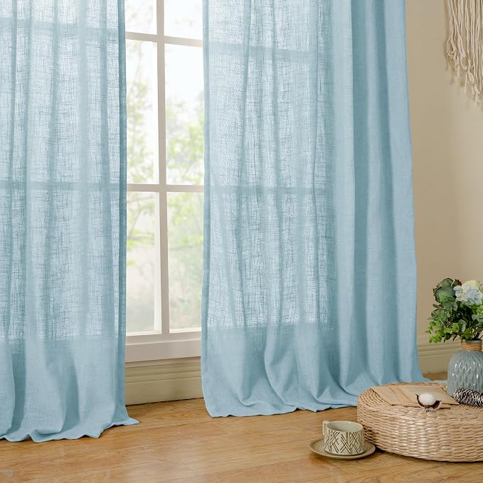 40 Inch Length Linen Curtains for Small Windows Over Silk 2 Panels | Semi Sheer - Image 9