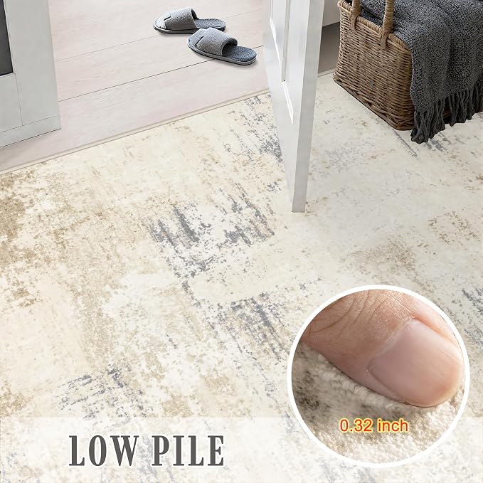 9x12 Area Rug Living Room: Modern Washable Soft Carpet Beige Brown | - Image 8