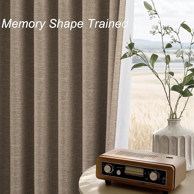 Topfinel 94 Inches Long Taupe Flax Custom Blackout Linen Curtains, Viral Ivory - Image 4