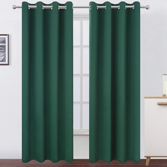 Dark Green Thermal Blackout Curtains/52 x 108 Inch/Set of 2 Panels Room by Lemomo