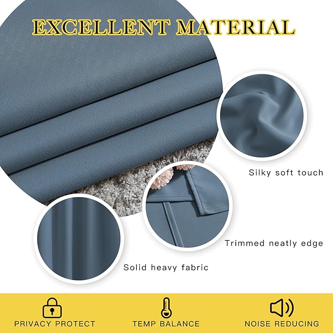 NICETOWN Smoky Blue Curtains 84 inch Length 2 Panels, Grommet Thermal Insulated - Image 3
