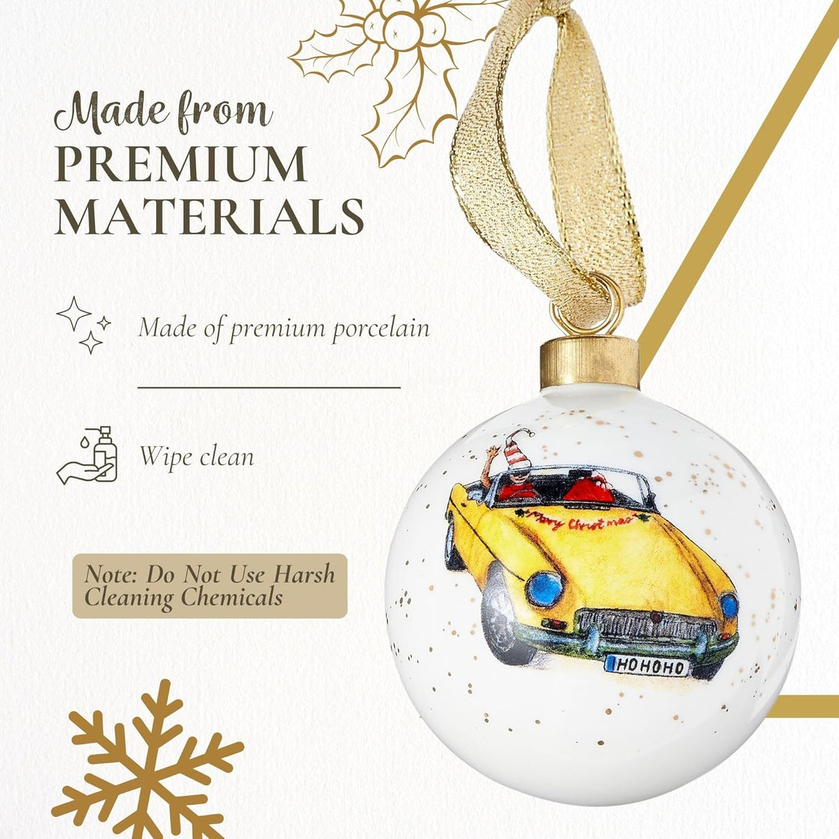 Spode Kit Kemp Christmas Ornament - Doodles Cruising Bauble- Porcelain Handcrafted Festive Charm, Unique Holiday Ornaments with Whimsical Design, Collectible Keepsake Holiday Decoration for Gifting