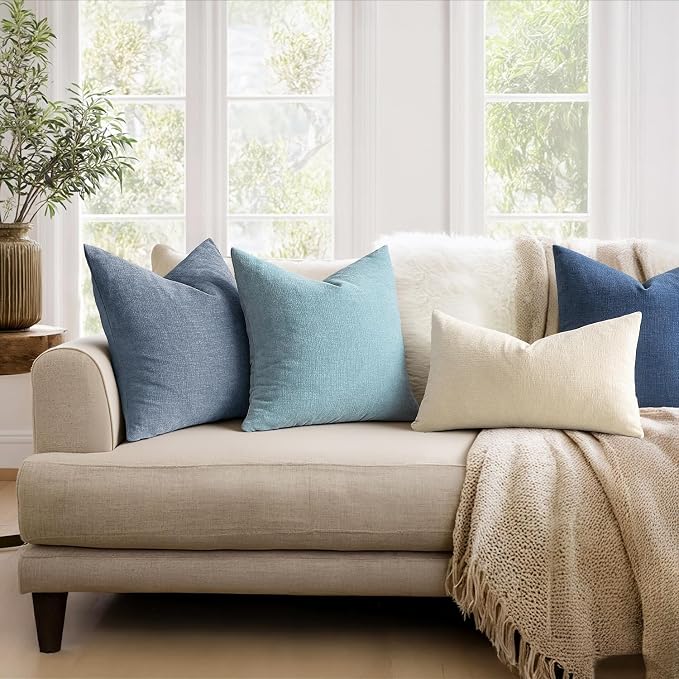 MIULEE Smoke Blue Chenille Couch Throw Pillow Covers, 20x20 | Set of 2 - Image 3