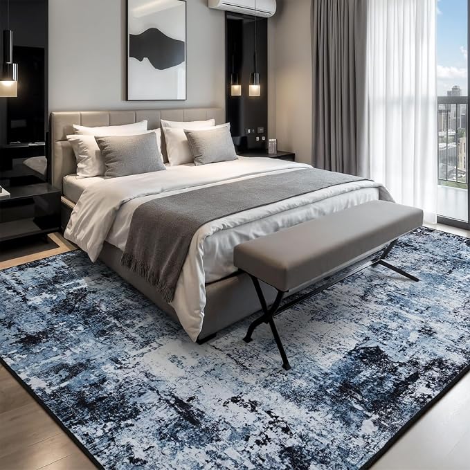 Rugflix 9x12 Area Rugs for Living Room, Washable Navy Blue Dark Large Rug | - Image 2