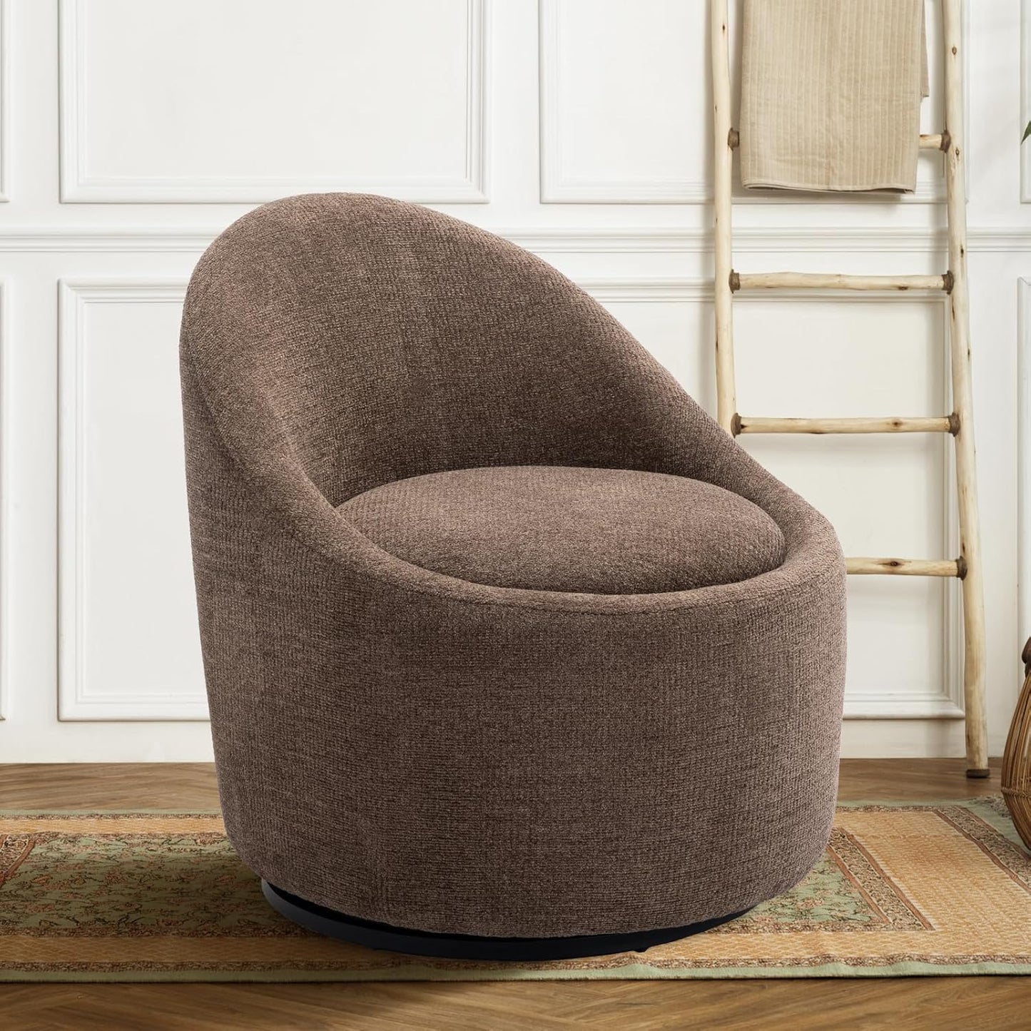 COLAMY Swivel Accent Chair, 360° Swivel Chair with Hidden Storage, Modern Small Barrel Swivel Armchair for Living Room/Bedroom, Brown