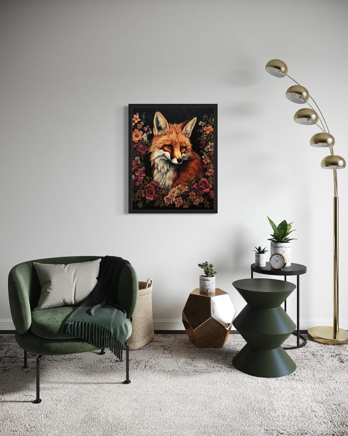 Fox and Flower Poster Art Print, Halloween Scary Vintage Wall Art Academia Spooky Painting Decoration for Horror Prints, Gothic Posters Bedroom Decor 89 (Fox and Flower, 8 x 10 inches, Black Frame)
