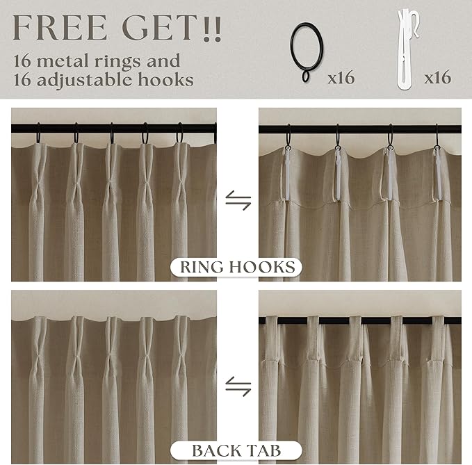Greige 80 Inches Long Pinch Pleat Light Filtering Linen Window Curtains | Linen - Image 5