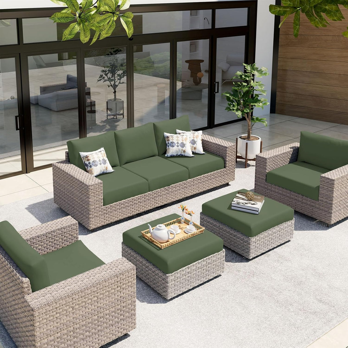 hyha Waterproof Couch Cushion Covers, Stretch Sofa Couch Seat Slipcover for Dog Washable, Non-Slip Waterproof Outdoor Cushion Covers for Patio Furniture Replacement (3 Pieces, Bronze Green)