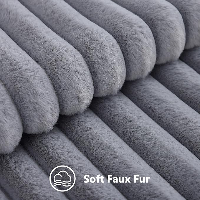 decorUhome Fall Faux Fur Throw Pillow Covers 22x22 Set of 2 Grey | Decorative - Image 2
