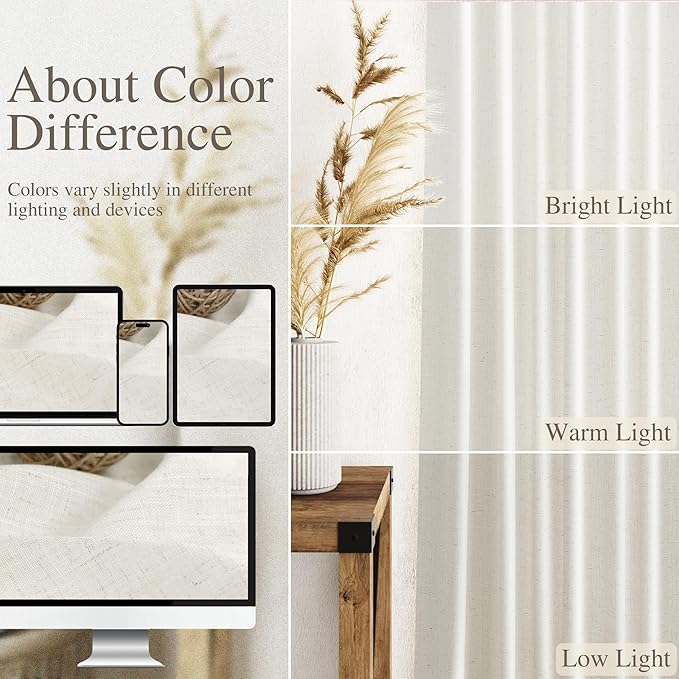 Extra Long Curtains 120 inch Length 2 Panels Set Back Tab Neutral Farmhouse - Image 4