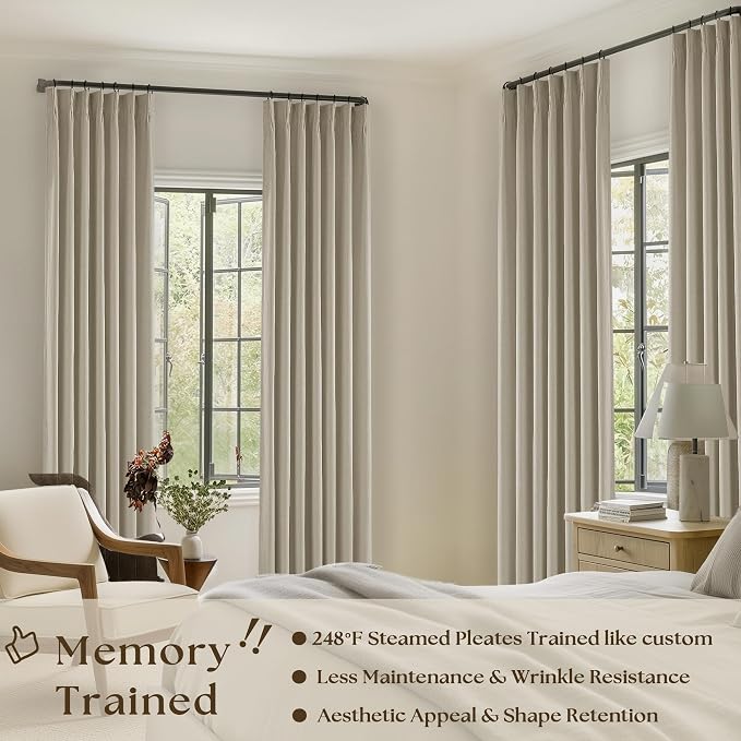 Burlywood Birch 100% Blackout Pinch Pleated Linen Curtains 80 Inches Long | - Image 2