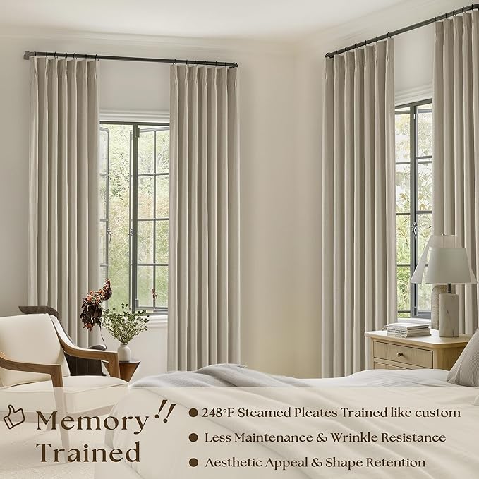 Burlywood Birch 100% Blackout Pinch Pleated Linen Curtains 84 Inches Long | - Image 2