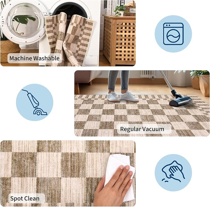 GarveeHome Brown Checkered Rug 5x7 Area Rugs Washable Living Room 5x7 Rug | - Image 7