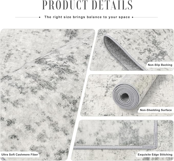 2.6x8 Washable Runner Rug：Modern Abstract Kitchen Soft Carpet Gray | - Image 5